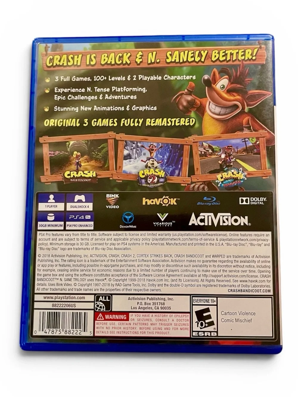Crash Bandicoot N. Sane Trilogy for PS4 - Blue Case